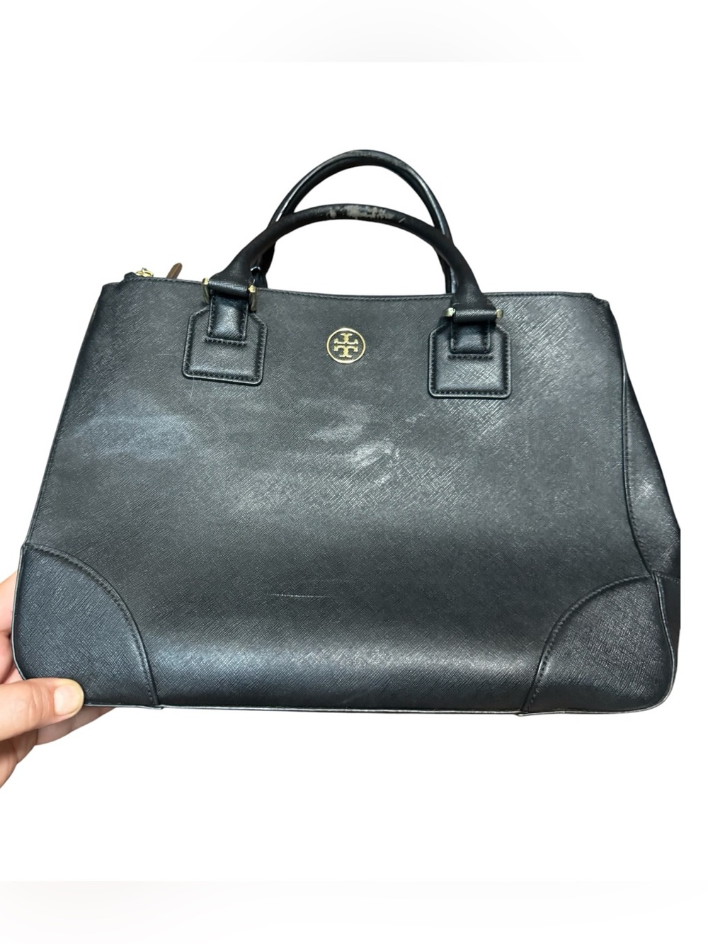 Tory Burch Black Robinson East/West Double Zip Tote